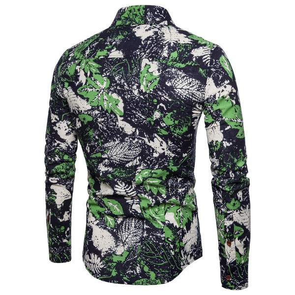 Modern férfi ing klasszikus gallérral, virágmintával és hosszú ujjal