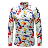 Modern férfi ing színes mintával, hosszú ujjú fehér színben