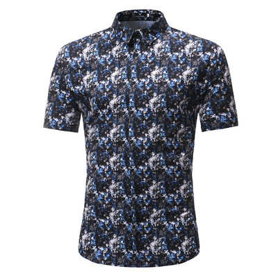 Nyári férfi ing klasszikus gallérral, rövid ujjal és virágmintával