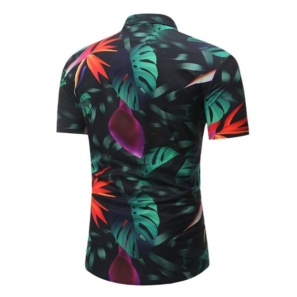 Nyári férfi ing klasszikus gallérral, rövid ujjal és virágmintával