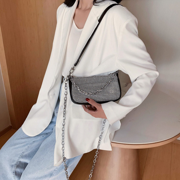 Jauna modeļa sieviešu soma ar garu rokturi un akmeņiem