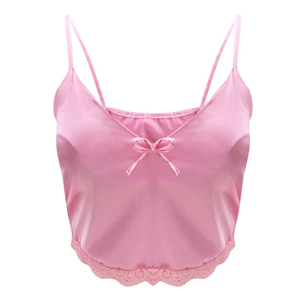 Női szatén pizsama két részből, csipkével és mély nyakkivágással