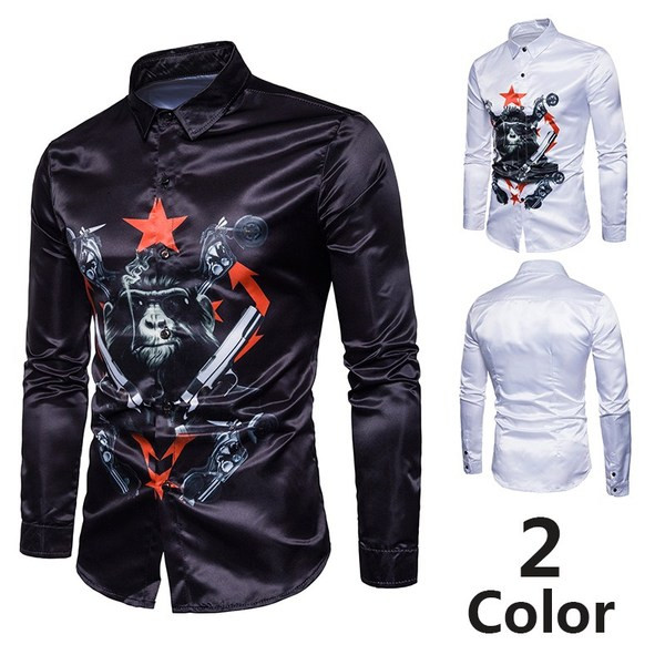 HIT moderns vīriešu krekls ar klasisku apkakli un pērtiķa aplikāciju