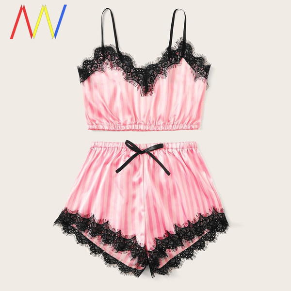 Naiste satiinist pidžaama lühikese topi ja lühikeste pükstega