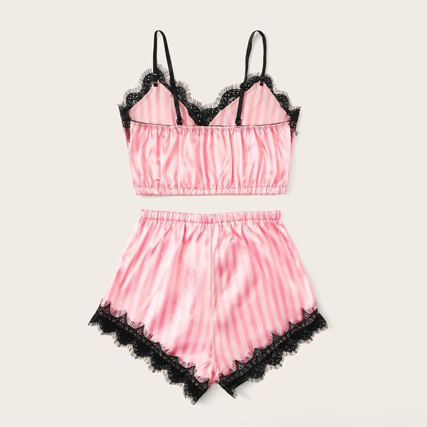 Naiste satiinist pidžaama lühikese topi ja lühikeste pükstega