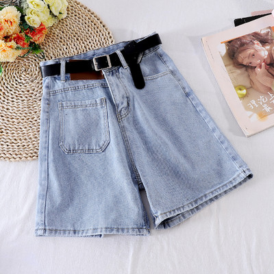 Sieviešu džinsa šorti ar jostu un kabatu