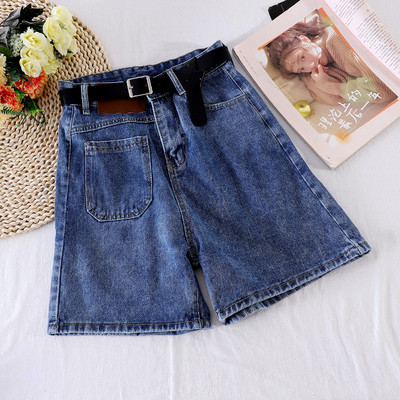 Sieviešu džinsa šorti ar jostu un kabatu