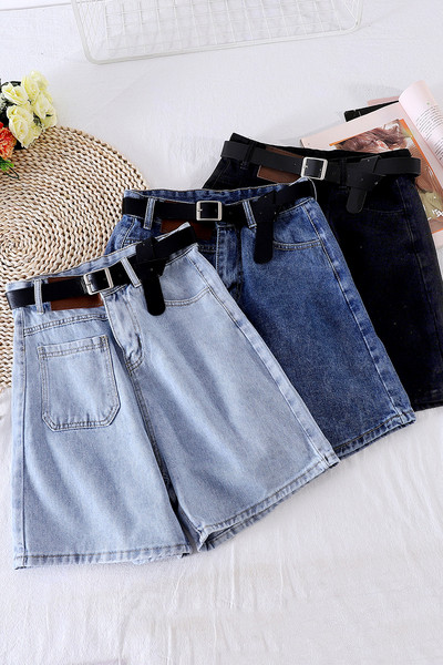 Sieviešu džinsa šorti ar jostu un kabatu