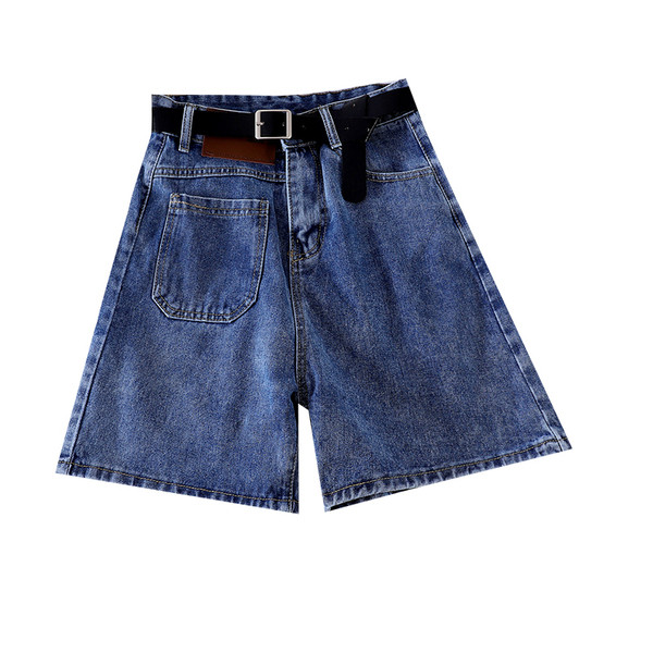 Sieviešu džinsa šorti ar jostu un kabatu