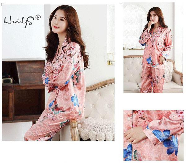 Sieviešu satīna pidžama ar ziedu rakstu