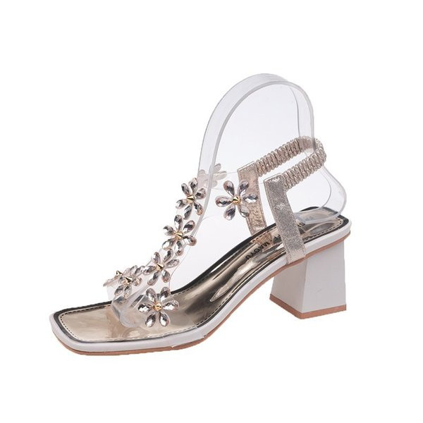 Sandale de dama moderne cu pietre si toc gros