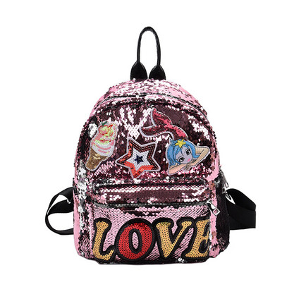 Krāsaina bērnu mugursoma ar kabatu un fliteriem meitenēm