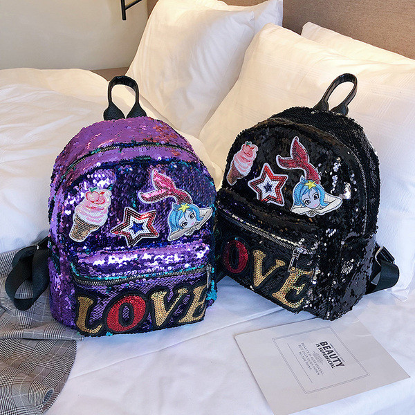 Krāsaina bērnu mugursoma ar kabatu un fliteriem meitenēm