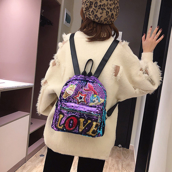 Krāsaina bērnu mugursoma ar kabatu un fliteriem meitenēm