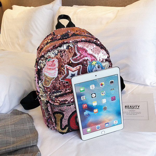 Krāsaina bērnu mugursoma ar kabatu un fliteriem meitenēm