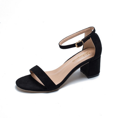 Modernas sieviešu sandales ar 6 cm biezu papēdi un siksnu