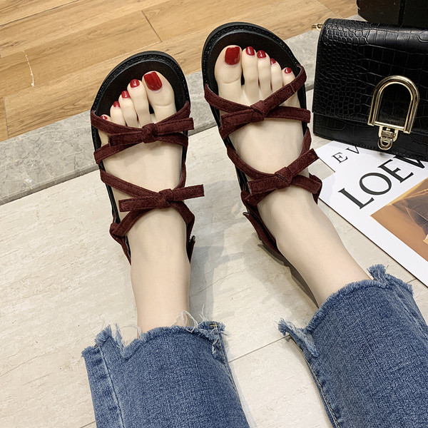 Ikdienas sieviešu sandales no eko zamšādas bordo un melnā krāsā