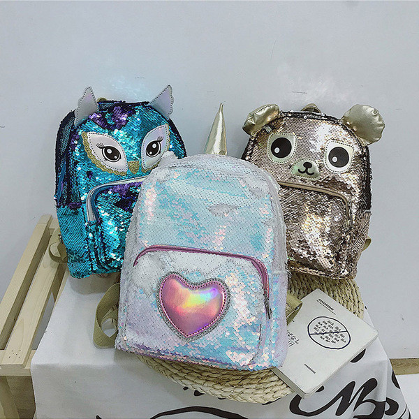 Új modell gyerek hátizsák flitterekkel, diákok számára