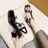 Női köves szandál 6 cm vastag sarokkal