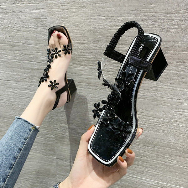 Női köves szandál 6 cm vastag sarokkal