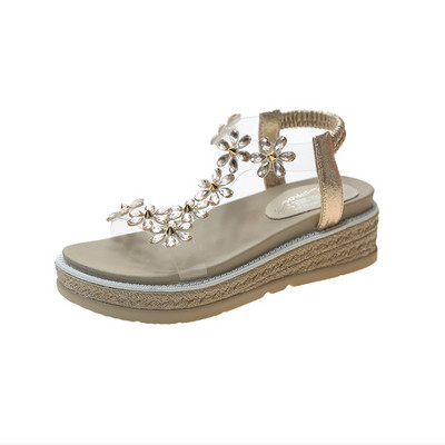 Ikdienas sieviešu sandales ar akmeņiem un plakanu zoli