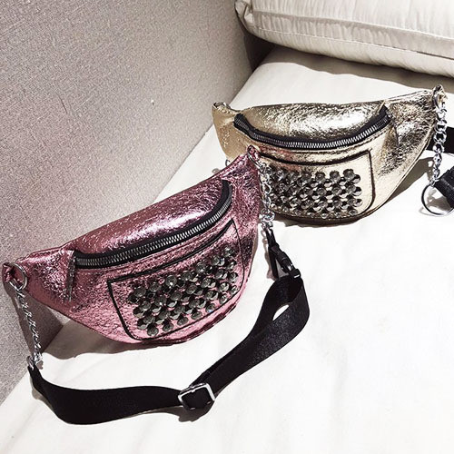 Νέα γυναικεία τσάντα μέσης με μεταλλικά πούλια