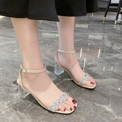 Modernas sieviešu sandales ar akmeņiem un 6,5 cm biezu papēdi
