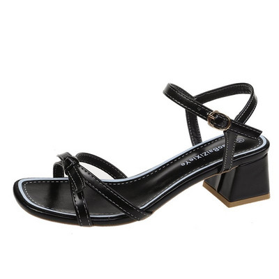 Modernas sieviešu sandales ar lenti un biezu papēdi