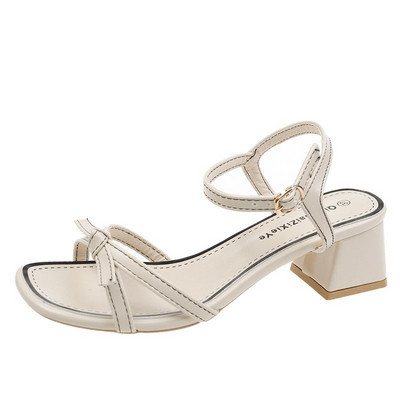 Modernas sieviešu sandales ar lenti un biezu papēdi