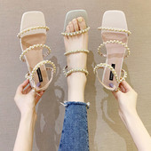 Sieviešu sandales ar pērlēm un zemu papēdi