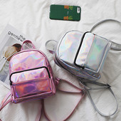 Maza sieviešu mugursoma ar kabatu sudraba un rozā krāsā