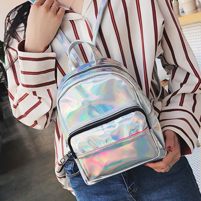 Maza sieviešu mugursoma ar kabatu sudraba un rozā krāsā