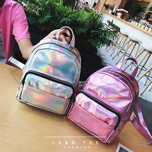 Maza sieviešu mugursoma ar kabatu sudraba un rozā krāsā