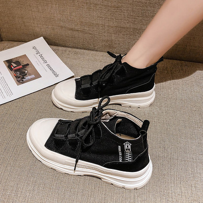 Jauns augsto sieviešu kedu modelis ar šņorēm un plakanu zoli