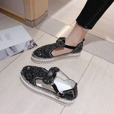 Modernas sieviešu sandales ar lenti un plakanu zoli dažādās krāsās