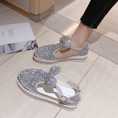 Modernas sieviešu sandales ar lenti un plakanu zoli dažādās krāsās