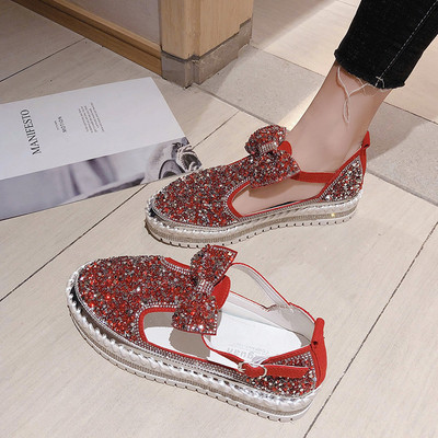 Modernas sieviešu sandales ar lenti un plakanu zoli dažādās krāsās