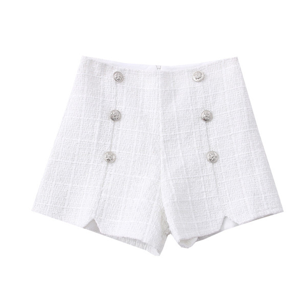 Jauns sieviešu šortu modelis ar augstu vidukli un pogām