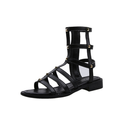 Modernas sieviešu sandales no eko ādas ar metāla elementu un rāvējslēdzēju - divi modeļi