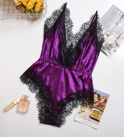 Ženska pidžama kombinezon od satena sa čipkom