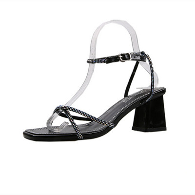 Sieviešu stilīgas sandales ar akmeņiem un biezu papēdi