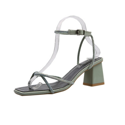 Sieviešu stilīgas sandales ar akmeņiem un biezu papēdi