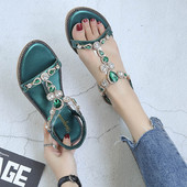 Ikdienas sieviešu sandales ar akmeņiem trīs krāsās un plakanu zoli