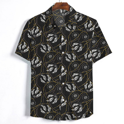 Vasaras vīriešu krekls ar klasisku apkakli, īsām piedurknēm un ziedu rakstu