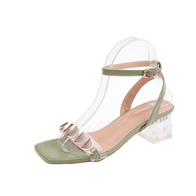 Modernas sieviešu sandales ar biezu papēdi un siksnu