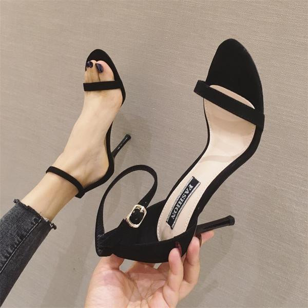 Modernas sieviešu sandales ar plānu papēdi no eko zamšādas