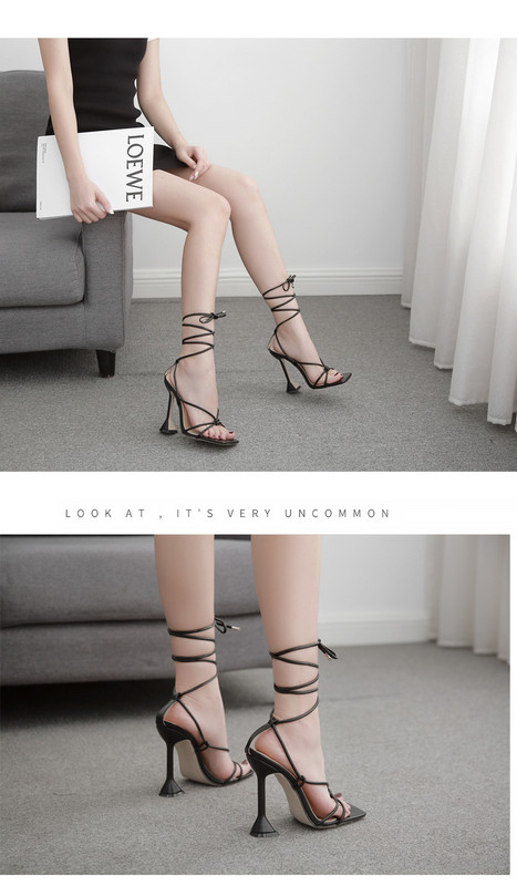 Modernas augstas sandales ar mākslīgās ādas mežģīnēm