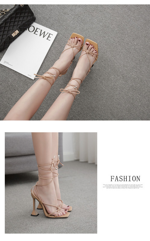 Modernas augstas sandales ar mākslīgās ādas mežģīnēm