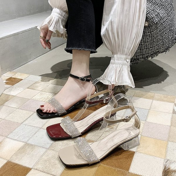 Sieviešu sandales ar akmeņiem un biezu papēdi vairākās krāsās