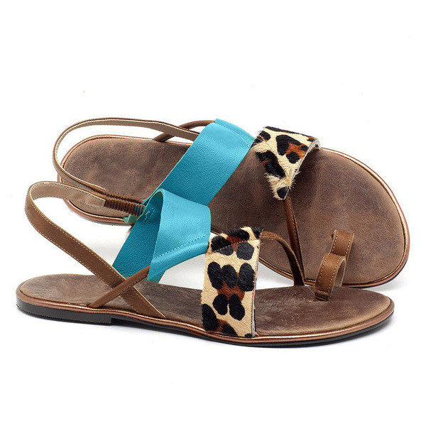 Sieviešu sandales ar plakanu zoli un dzīvnieku rakstu no eko ādas